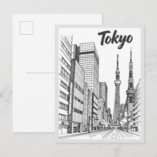Hand drawn Tokyo Street Scene Landmark Postkarte (Vorne/Hinten)