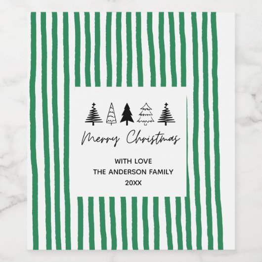 Hand drawn tree Merry Christmas Weinetikett (Einzelnes Label)