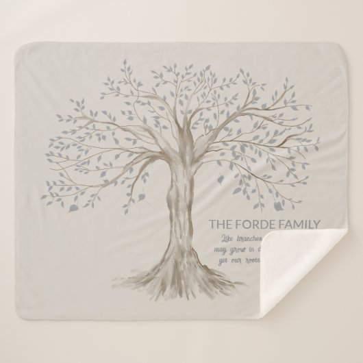 Hand Drawn Tree Personalized Quote Gray Beige Sherpadecke (Vorderseite (Horizontal))