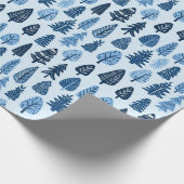 Hand Drawn Trees Blue Christmas Geschenkpapier (Ecke)