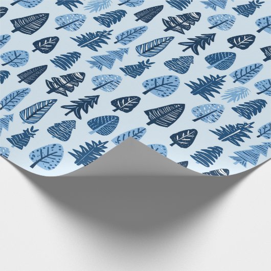 Hand Drawn Trees Blue Christmas Geschenkpapier (Ecke)