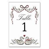 Hand Drawn unique Swans Wedding Table Card Tischnummer (Rückseite)