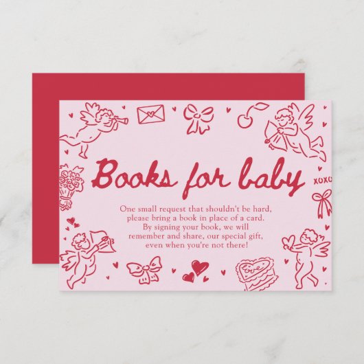 Hand Drawn Valentine Baby Shower Books For Baby Begleitkarte (Vorne/Hinten)