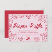 Hand Drawn Valentine Baby Shower Diaper Raffle Begleitkarte (Vorne/Hinten)