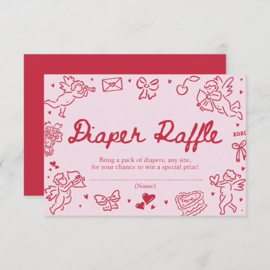 Hand Drawn Valentine Baby Shower Diaper Raffle Begleitkarte (Vorne/Hinten)