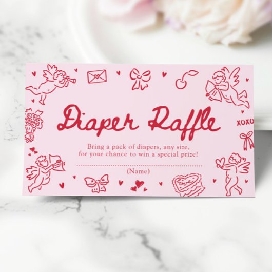 Hand Drawn Valentine Baby Shower Diaper Raffle Begleitkarte