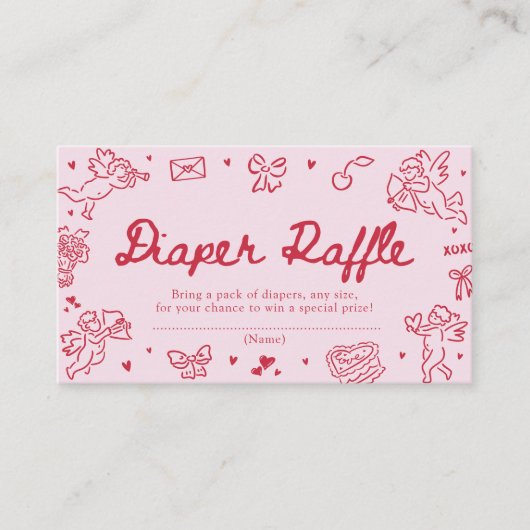 Hand Drawn Valentine Baby Shower Diaper Raffle Begleitkarte (Vorderseite)