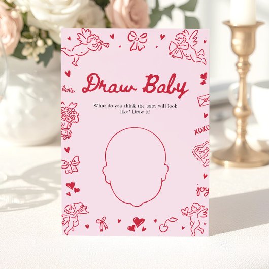 Hand Drawn Valentine Baby Shower Draw Baby Game Einladung