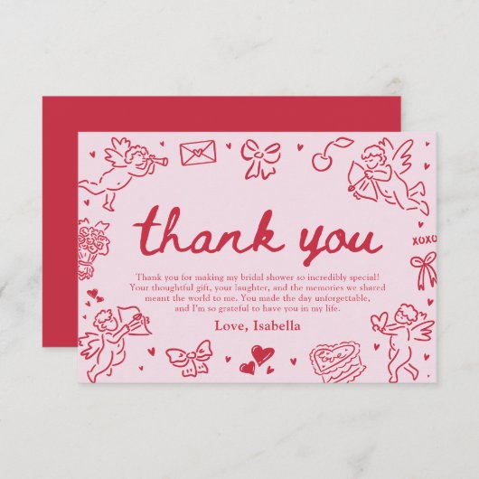 Hand Drawn Valentine Bridal Shower Thank You Card Einladung (Vorne/Hinten)