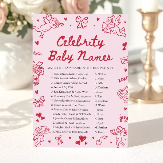 Hand Drawn Valentine Celebrity Baby Name Game Einladung