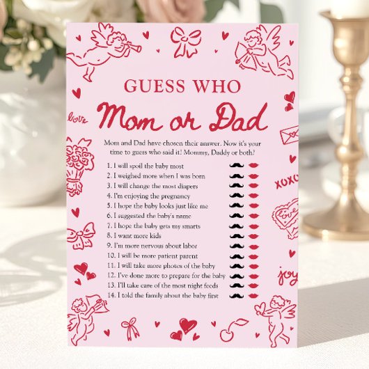 Hand Drawn Valentine Guess Who Mom or Dad Game Einladung