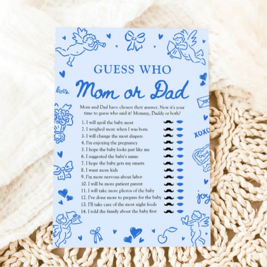 Hand Drawn Valentine Guess Who Mom or Dad Game Einladung