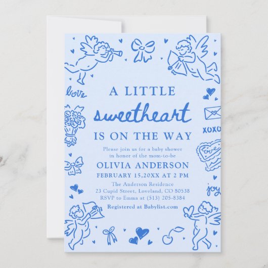 Hand Drawn Valentine Little Sweetheart Baby Shower Einladung (Vorderseite)