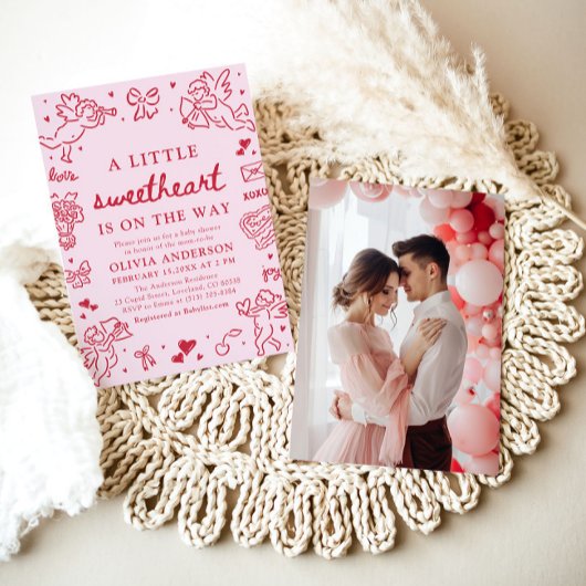 Hand Drawn Valentine Little Sweetheart Baby Shower Einladung