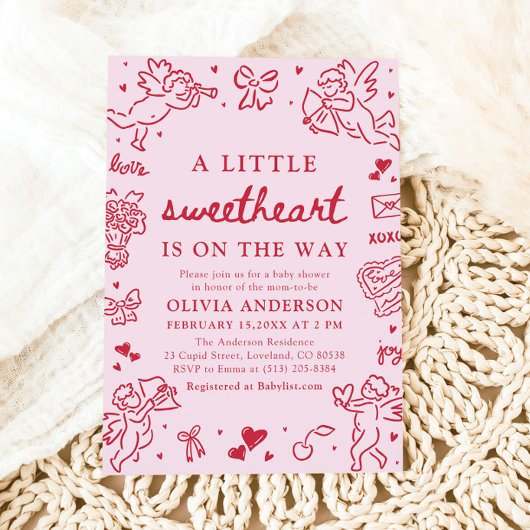 Hand Drawn Valentine Little Sweetheart Baby Shower Einladung