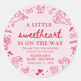 Hand Drawn Valentine Little Sweetheart Baby Shower Runder Aufkleber