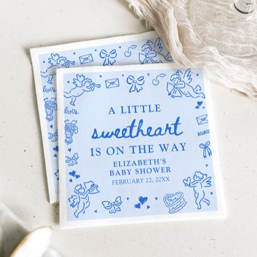 Hand Drawn Valentine Little Sweetheart Baby Shower Serviette