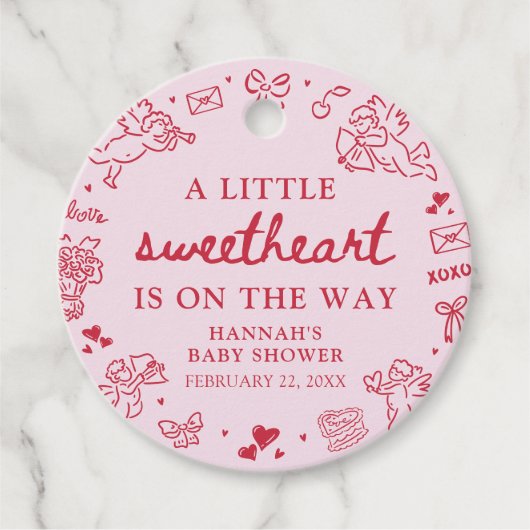 Hand Drawn Valentine Little Sweetheat Baby Shower Geschenkanhänger (Vorderseite)