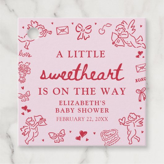 Hand Drawn Valentine Little Sweetheat Baby Shower Geschenkanhänger (Vorderseite)