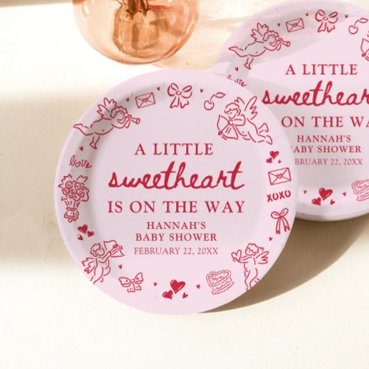 Hand Drawn Valentine Little Sweetheat Baby Shower Pappteller