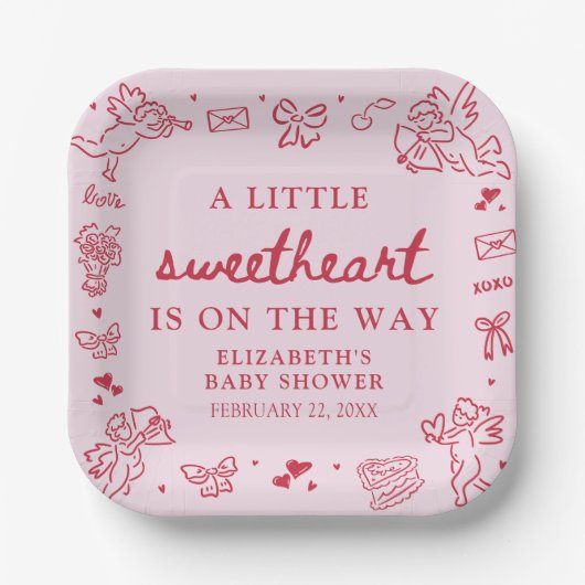 Hand Drawn Valentine Little Sweetheat Baby Shower Pappteller (Vorderseite)