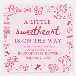 Hand Drawn Valentine Little Sweetheat Baby Shower Quadratischer Aufkleber
