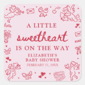 Hand Drawn Valentine Little Sweetheat Baby Shower Quadratischer Aufkleber (Vorderseite)