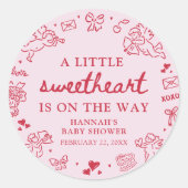 Hand Drawn Valentine Little Sweetheat Baby Shower Runder Aufkleber (Vorderseite)