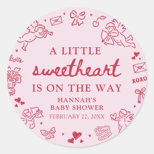 Hand Drawn Valentine Little Sweetheat Baby Shower Runder Aufkleber (Vorderseite)