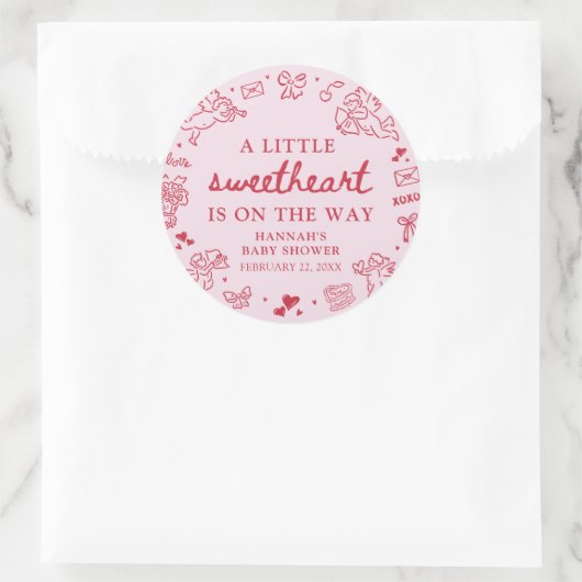 Hand Drawn Valentine Little Sweetheat Baby Shower Runder Aufkleber (Tasche)