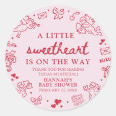 Hand Drawn Valentine Little Sweetheat Baby Shower Runder Aufkleber (Vorderseite)