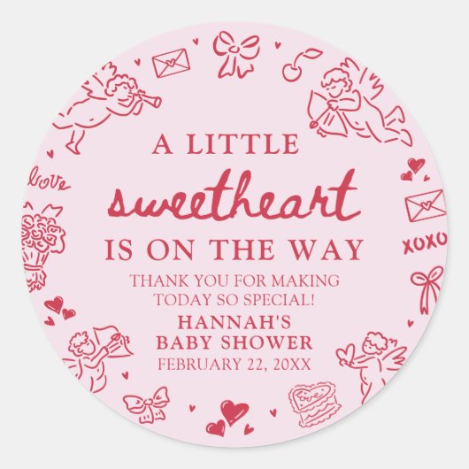 Hand Drawn Valentine Little Sweetheat Baby Shower Runder Aufkleber (Vorderseite)