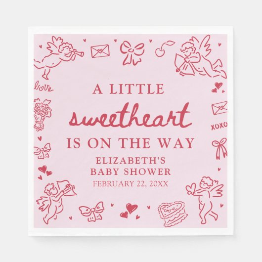 Hand Drawn Valentine Little Sweetheat Baby Shower Serviette (Vorderseite)