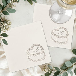 Hand Drawn Vintage Cake Whimsical Wedding Serviette