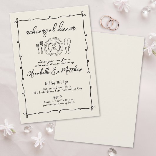 Hand Drawn Vintage Hochzeit Probe Dinner Einladung