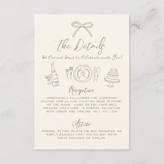 Hand Drawn Vintage Wedding Details Begleitkarte (Vorderseite)