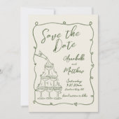 Hand Drawn Vintage Wedding Save The Date (Vorderseite)