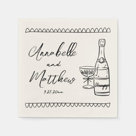 Hand Drawn Vintage Wedding Serviette (Vorderseite)