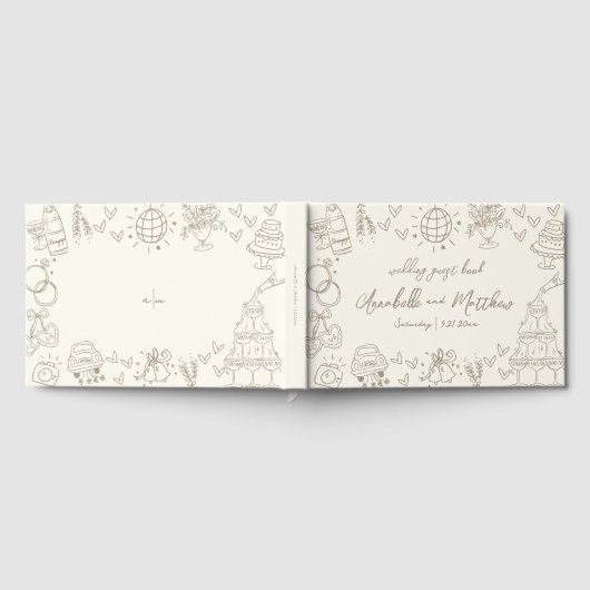 Hand Drawn Vintage Whimsical Wedding Gästebuch (Voll)