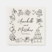 Hand Drawn Vintage Whimsical Wedding Serviette (Vorderseite)