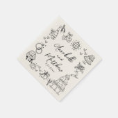 Hand Drawn Vintage Whimsical Wedding Serviette (Ecke)