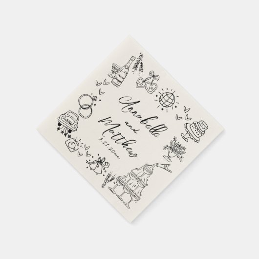 Hand Drawn Vintage Whimsical Wedding Serviette (Ecke)