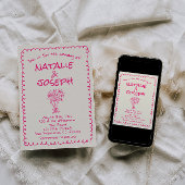 Hand Drawn Vivid Pink Retro Funky Quirky Wedding Einladung