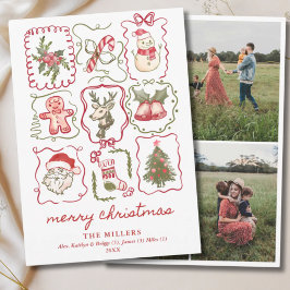 Hand Drawn Watercolor Doodle Christmas 3 Photo Feiertagskarte