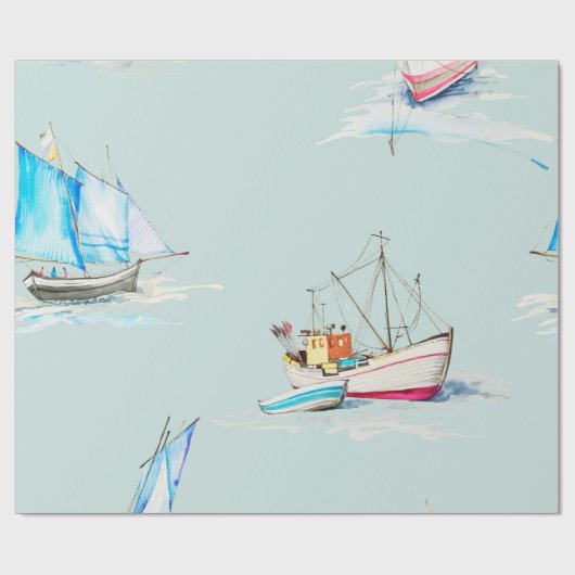 hand drawn watercolor sailboat illustrationsailboa geschenkpapier (Flach)