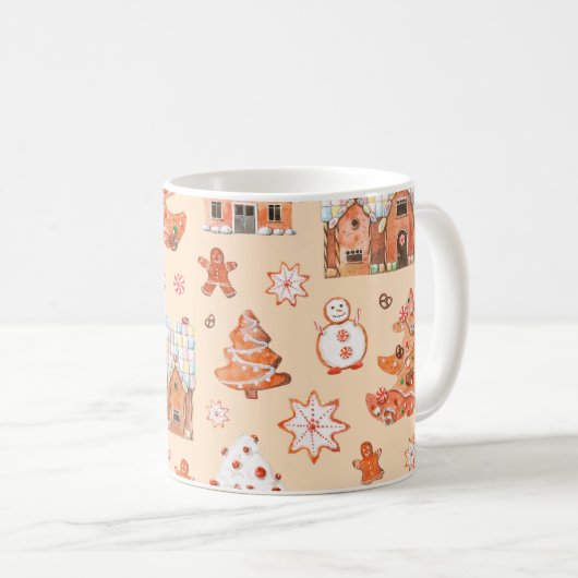 Hand drawn watercolour seamless pattern of gingerb kaffeetasse (VorderseiteRechts)
