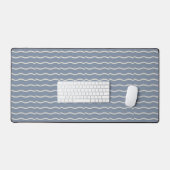 Hand-Drawn Wavy Ticking Stripe | Faded Blue Schreibtischunterlage (Tastatur & Maus)