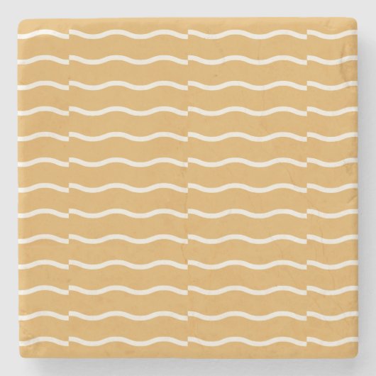 Hand-Drawn Wavy Ticking Stripe | Muted Ochre Steinuntersetzer (Vorderseite)