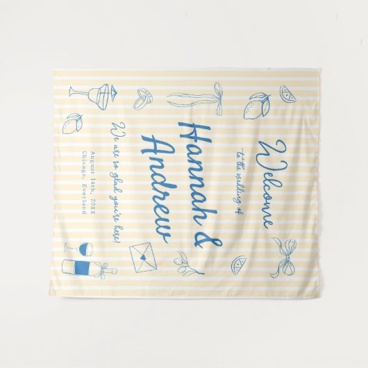 Hand Drawn Wedding Backdrop Tapestry Wandteppich (Vorderseite (Horizontal))