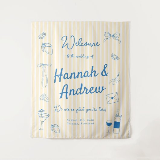 Hand Drawn Wedding Backdrop Tapestry Wandteppich (Vorderseite)